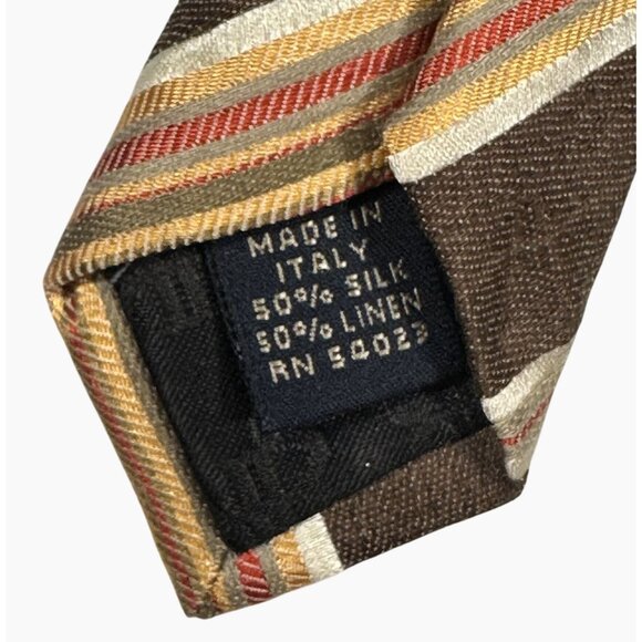 Banana Republic Striped Orange Brown Silk & Linen Tie Made In Italy Preppy - Picture 3 of 9